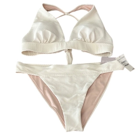 Chelsea28 NWT Textured Banded Ivory Pristine Piece Swim Set M